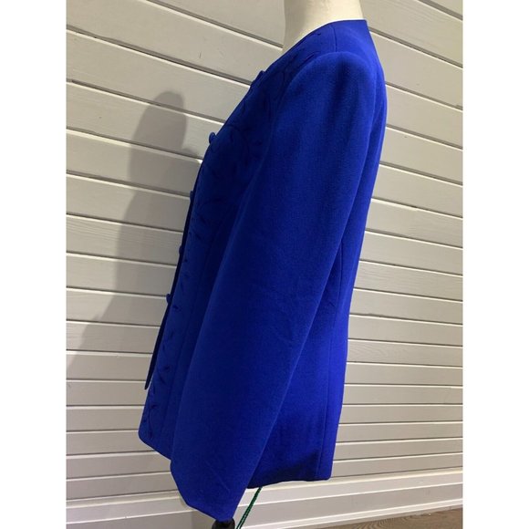 Le Suit Two Piece embraided lined skirt Blue Dress Suit Sz 12 - Picture 3 of 15